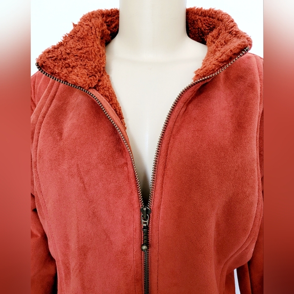 County Clothing Co Canada Faux Suede Sherpa Jacket Full Zip Terracotta Large - Picture 11 of 16